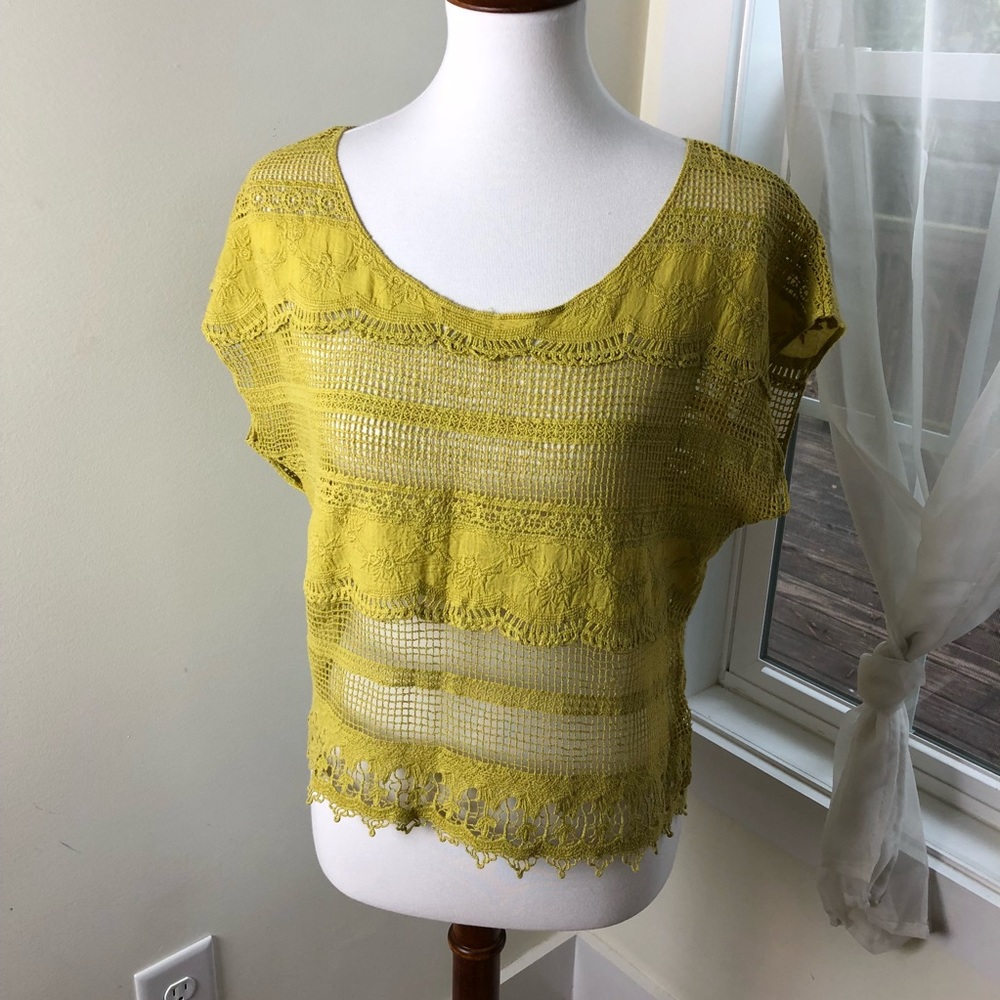 Pacsun Kirra Crochet Top Green Sz XS Sheer